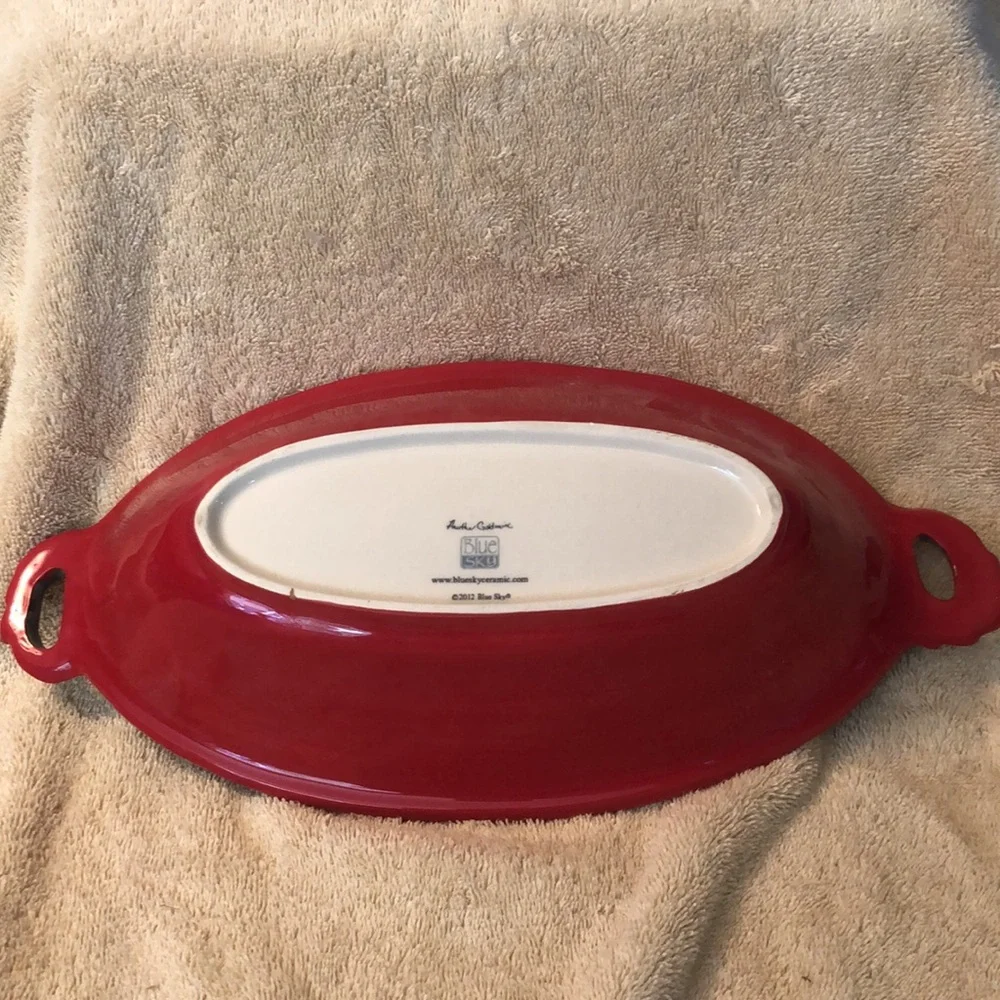 Blue Sky Clayworks Heather Goldminc 2012 Red Dragon Serving Dish 14”x7”